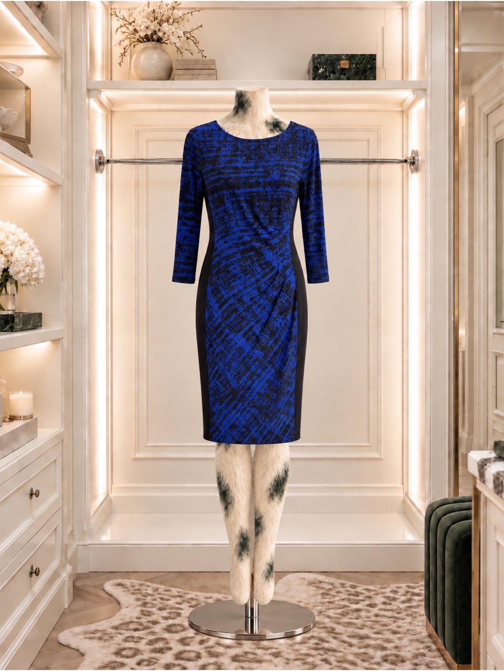Lauren Ralph Lauren Blue & Black Abstract Print Dress | Size 8